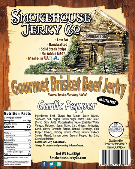Garlic Pepper Brisket Beef Jerky - GLUTEN FREE