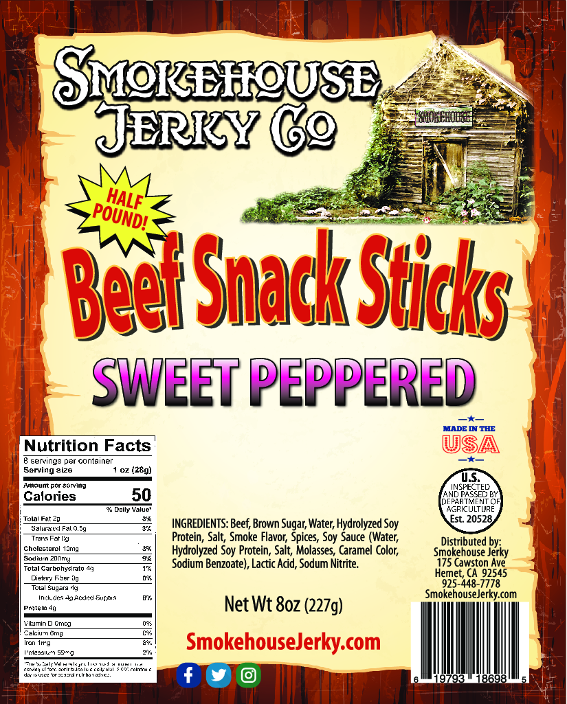 1/2 Pound of Sweet Peppered Beef Sticks