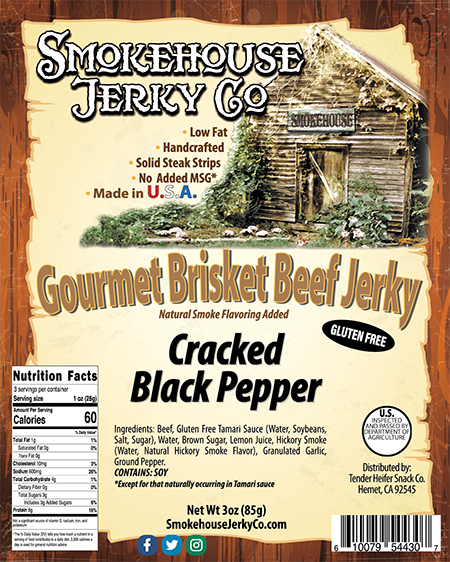 Cracked Black Pepper Brisket Beef Jerky - GLUTEN FREE