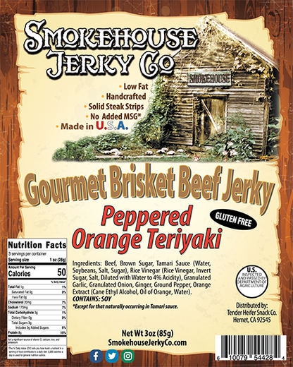 Peppered Orange Teriyaki Brisket Beef Jerky - GLUTEN FREE