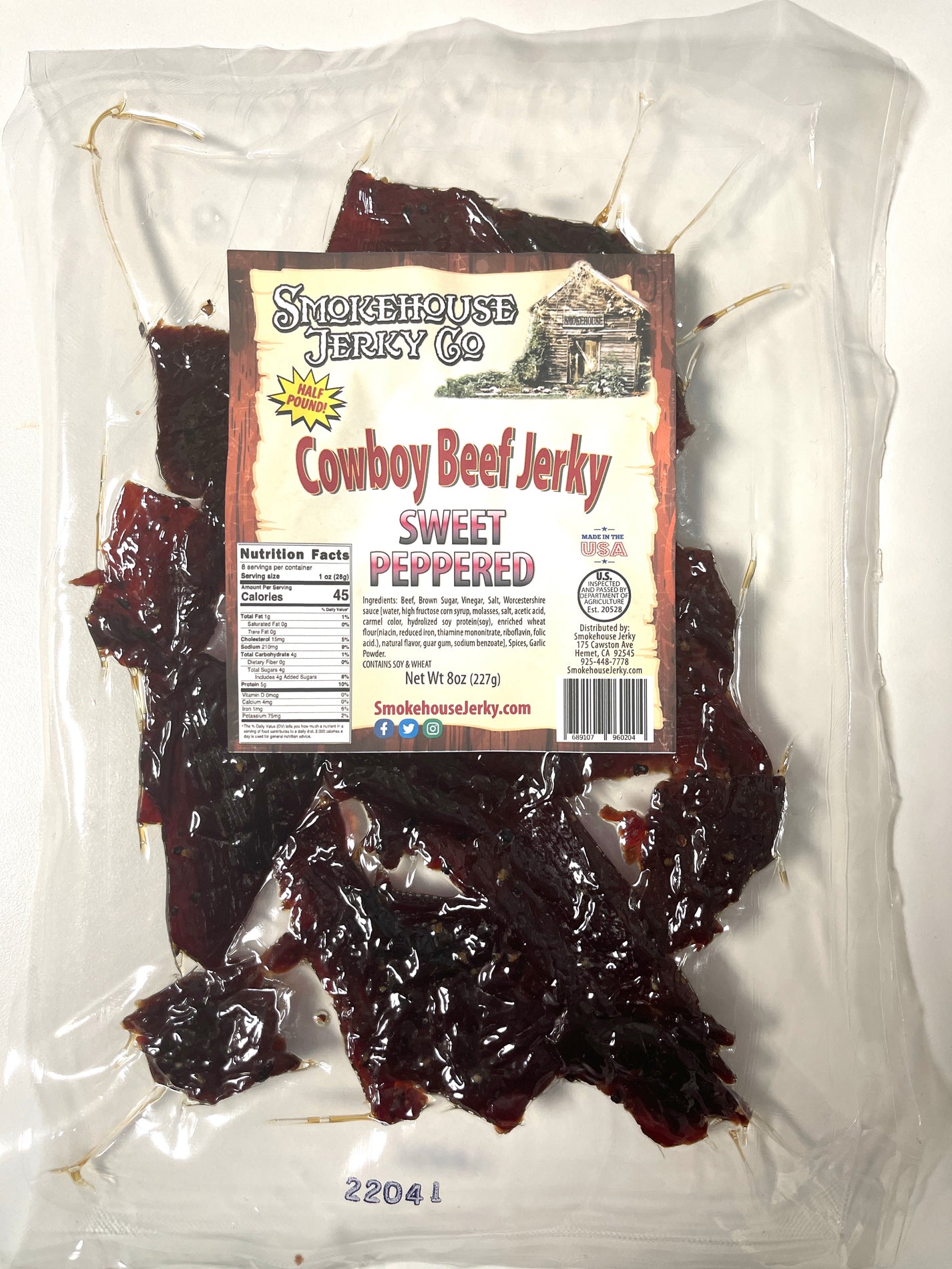 4oz Sweet Peppered Cowboy Beef Jerky Smokehouse Jerky